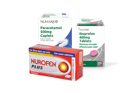 Numark Ibuprofen and Paracetamol and Nurofen Plus product shots